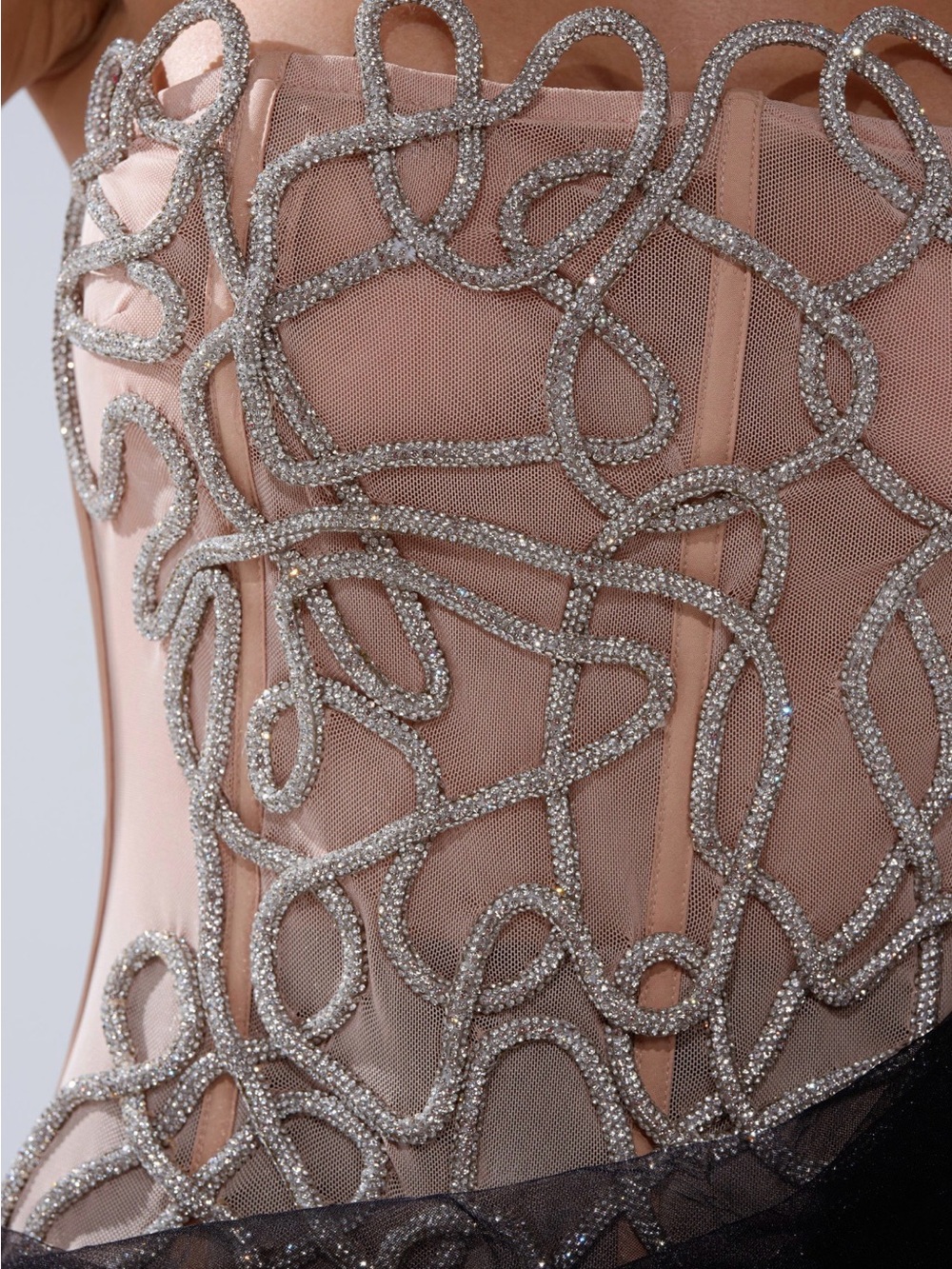 AKIRA Black & Nude Strapless Embellished Tulle Camisole Dress - Picture 6 of 7